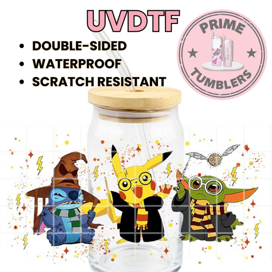 Harry Potter Stitch Pikachu Yoda 16oz UVDTF cup wrap, ready to apply STICKERS decal