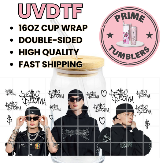 Peso Pluma PP black 16oz UVDTF cup wrap, ready to apply STICKERS