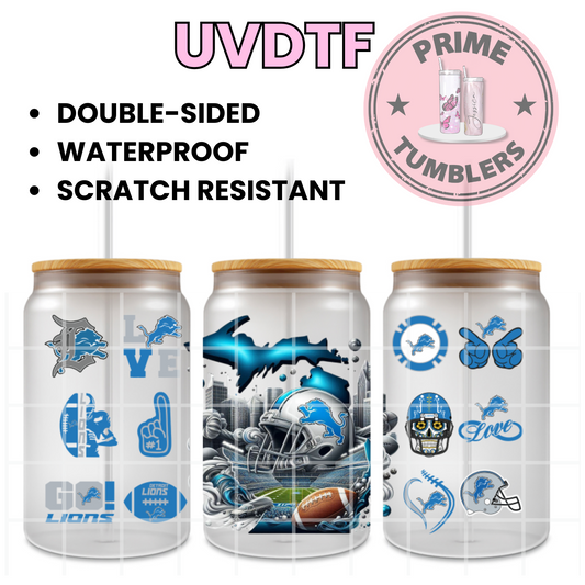 FOOTBALL Detroit LIONS 16oz UVDTF cup wrap, ready to apply STICKERS sport