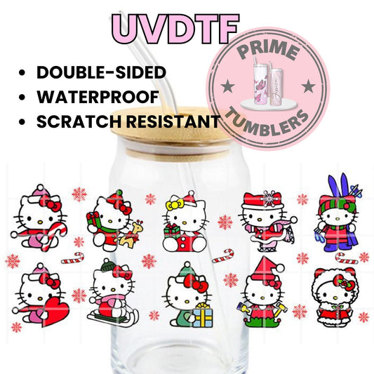 Hello Kitty Christmas 16oz UVDTF cup wrap, ready to apply STICKERS Sanrio HK Kawaii