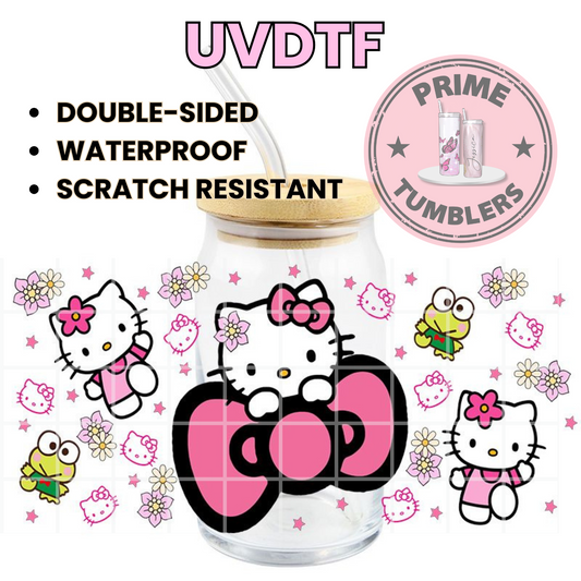 SANRIO Hello Kitty bow pink 16oz UVDTF cup wrap, ready to apply STICKERS HK