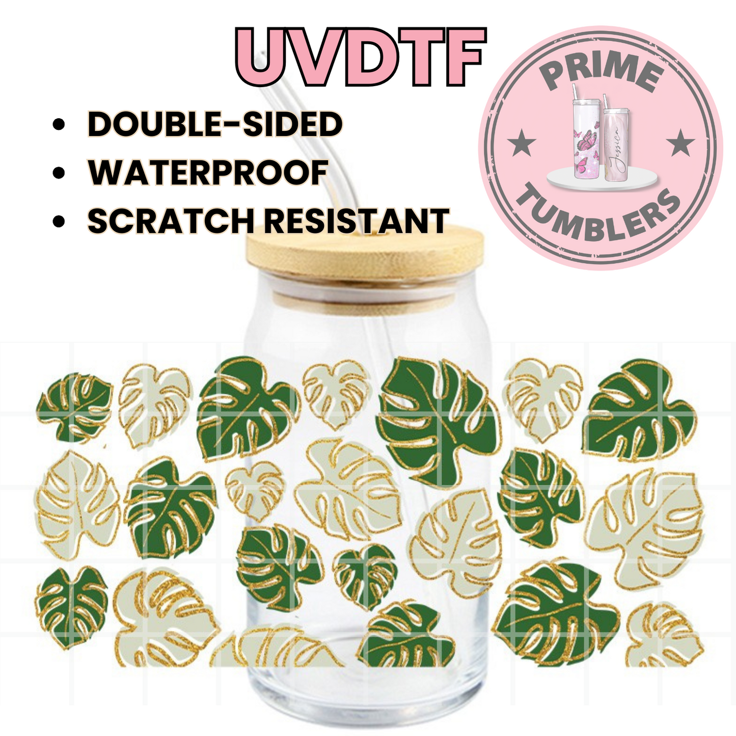 Mosteras leaf PLANTS 16oz UVDTF cup wrap, ready to apply STICKERS green decal