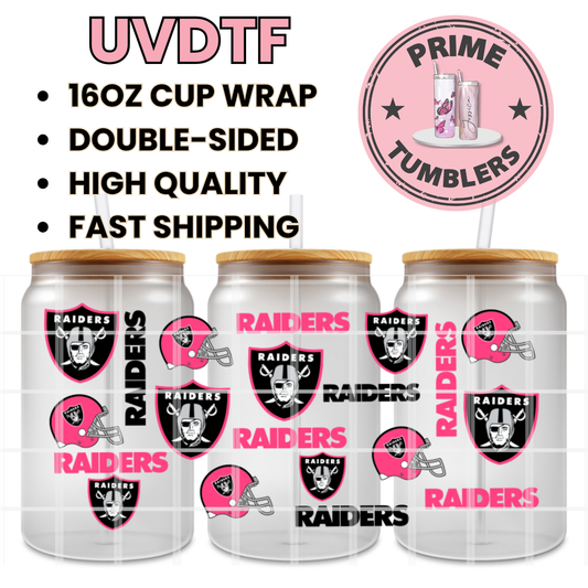 RAIDERS pink and Black 16oz UVDTF cup wrap, ready to apply STICKERS
