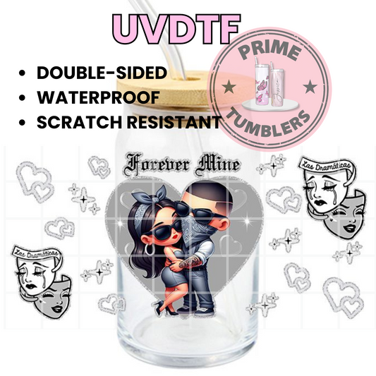 Forever Mine silver couple 16oz UVDTF cup wrap, ready to apply STICKERS