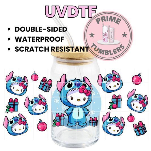 Disney's Stitch SANRIO Hello Kitty 16oz Libbey Glass Cup Wrap UVDTF, Ready to apply decal STICKERS Christmas