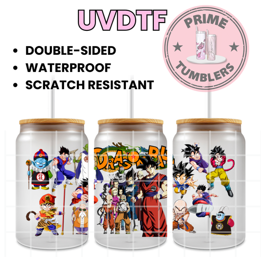 Dragon Ball Z Ready-to-press UVDTF Transfers, Cup wrap decals, Tumbler prints, 16oz Libbey Glass UV STICKERS DBZ Japanese Anime and Manga Goku, Vegeta, Piccolo, Krillin, Master Roshi and Dragon Shenron DBZ