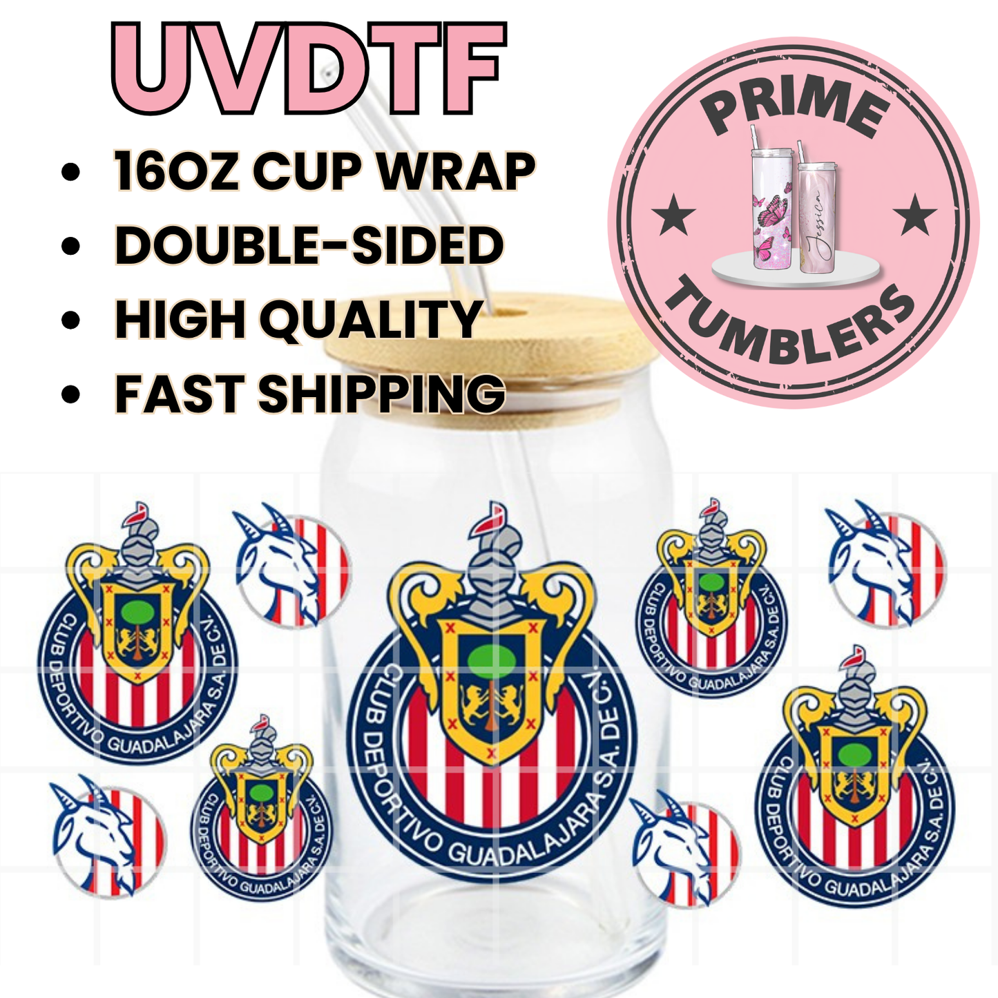 Chivas Mexico soccer 16oz UVDTF cup wrap, ready to apply STICKERS