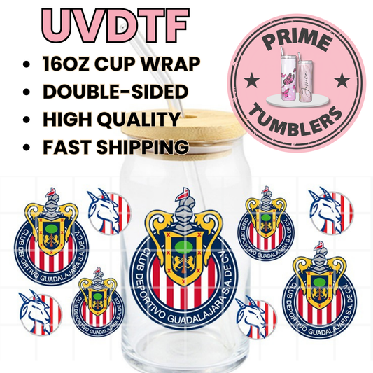 Chivas Mexico soccer 16oz UVDTF cup wrap, ready to apply STICKERS