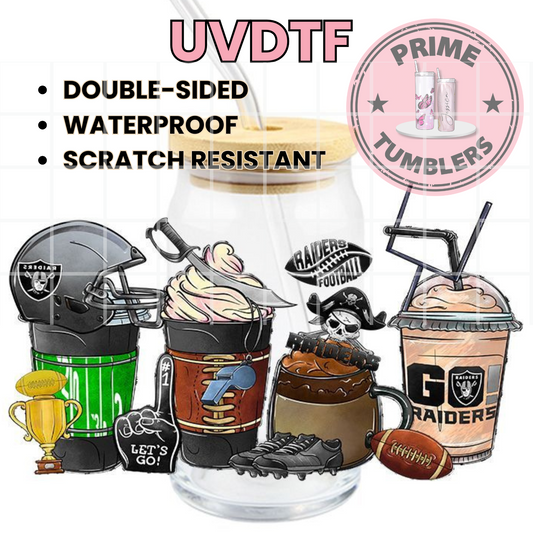 RAIDERS coffee 16oz UVDTF cup wrap, ready to apply STICKERS Football