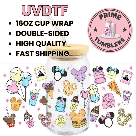 DISNEY theme park snacks Minnie and Mickey MOUSE 16oz UVDTF cup wrap, ready to apply STICKERS Disneyland