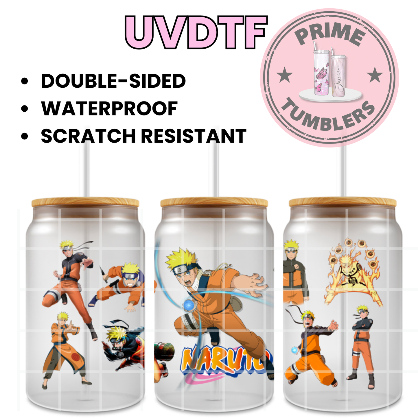 Naruto Uzumaki Ready-to-press UVDTF Transfers, Cup wrap decals, Tumbler prints, 16oz Libbey Glass UV STICKERS Japanese manga and anime series Orange Ninja