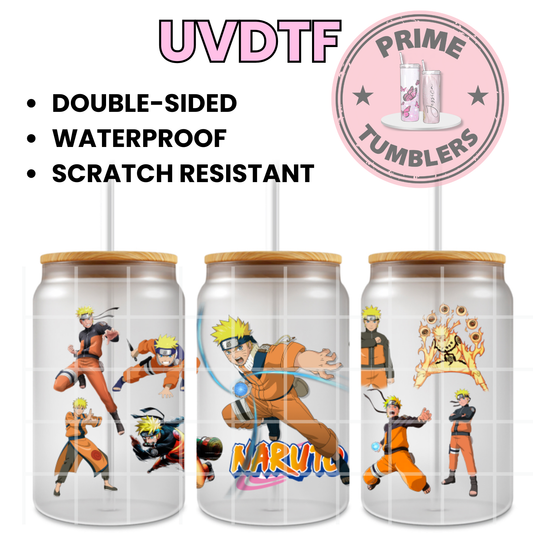 Naruto Uzumaki Ready-to-press UVDTF Transfers, Cup wrap decals, Tumbler prints, 16oz Libbey Glass UV STICKERS Japanese manga and anime series Orange Ninja