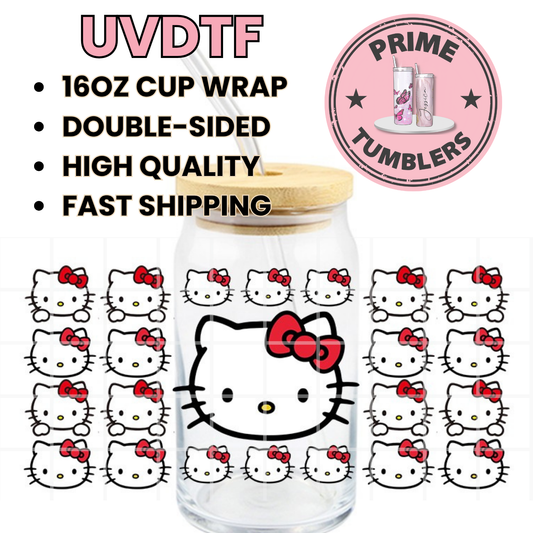Hello Kitty heads center 16oz UVDTF cup wrap, ready to apply STICKERS