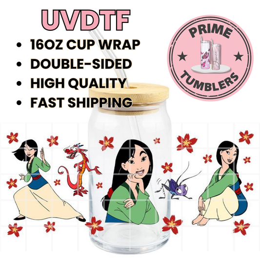 MULAN movie 16oz UVDTF cup wrap, ready to apply STICKERS decal red dragon Mushu and Cri-Kee, Mulan's lucky cricket
