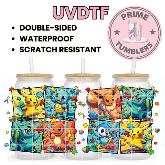 POKEMON characters AUTISM 16oz UVDTF cup wrap, ready to apply STICKERS