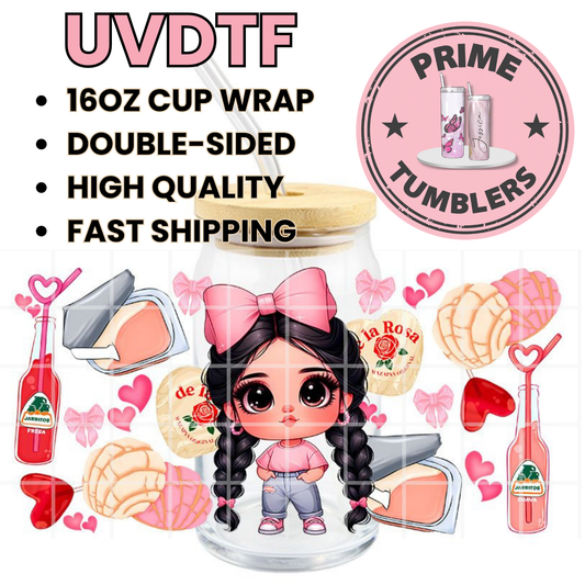 Girl Bow SNACK Mexico baby 16oz UVDTF cup wrap, ready to apply STICKERS