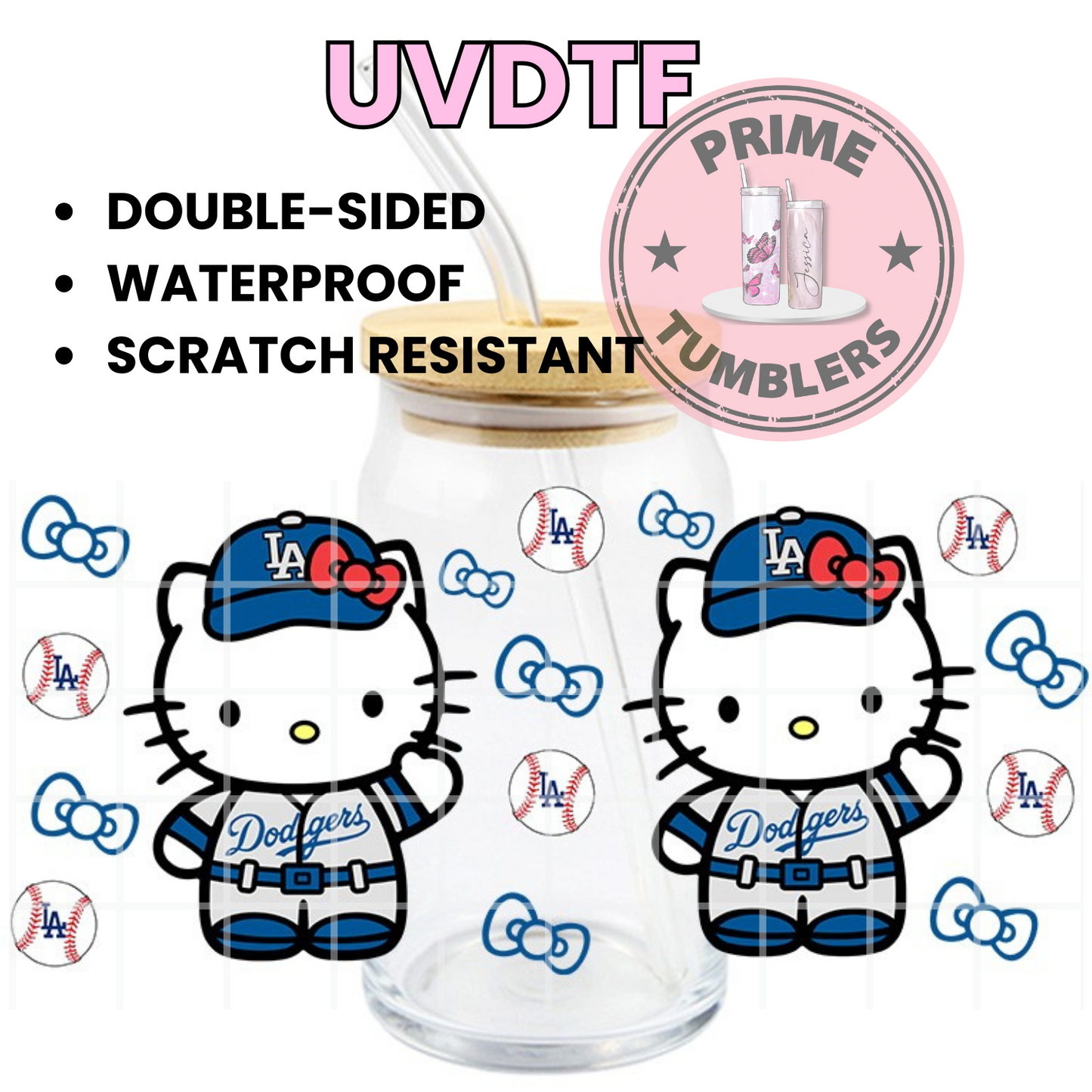 LA Dodger Los Angeles baseball hk HELLO KITTY 16oz UVDTF cup wrap, ready to apply STICKERS Sanrio