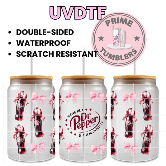 DR PEPPER and bows 16oz UVDTF cup wrap, ready to apply STICKERS soda can