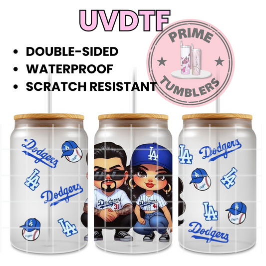LA Dodger Los Angeles baseball COUPLE 16oz UVDTF cup wrap, ready to apply STICKERS BLUE
