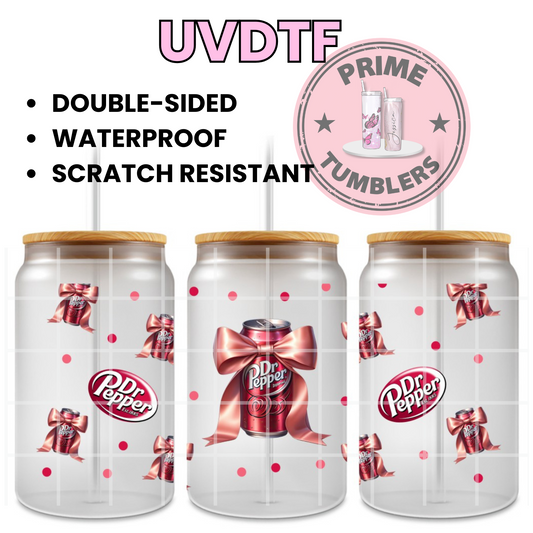 DR PEPPER cans and bows 16oz UVDTF cup wrap, ready to apply STICKERS sodas