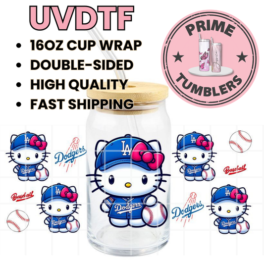 LA Dodger Los Angeles Hello Kitty 16oz UVDTF cup wrap, ready to apply STICKERS