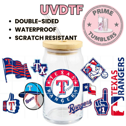 TEXAS Rangers 16oz UVDTF cup wrap, ready to apply STICKERS BASEBALL