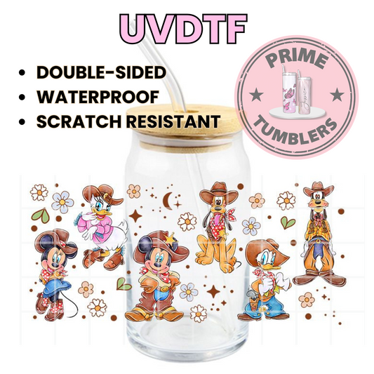 DISNEY Mickey and Minnie Mouse Donald Daisy Duck Goofy cowboy 16oz UVDTF cup wrap, ready to apply STICKERS western