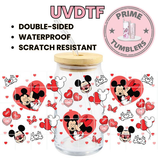DISNEY Mickey and Minnie Mouse Couple LOVE 16oz UVDTF cup wrap, ready to apply STICKERS