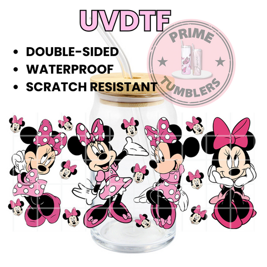 DISNEY Minnie Mouse PINK 16oz UVDTF cup wrap, ready to apply STICKERS
