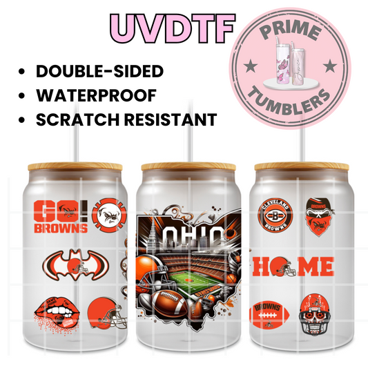 Cleveland BROWNS 16oz UVDTF cup wrap, ready to apply STICKERS Football sport OHIO