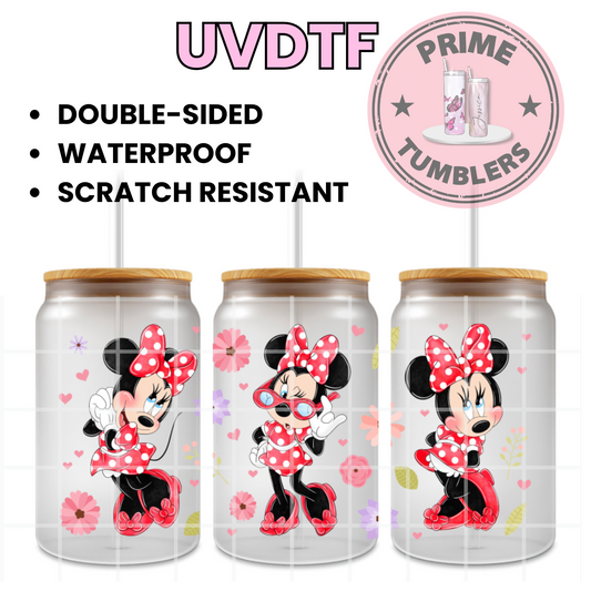 DISNEY Minnie Mouse RED 16oz UVDTF cup wrap, ready to apply STICKERS
