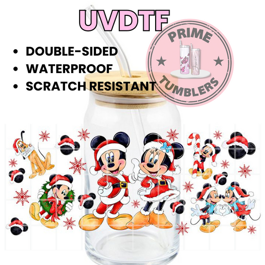 DISNEY Minnie Mouse AND Mickey XMAS LOVE COUPLE 16oz UVDTF cup wrap, ready to apply STICKERS CHRISTMAS