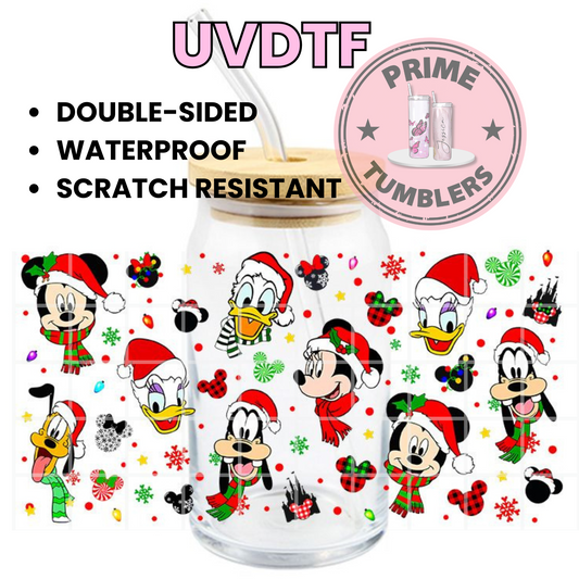 DISNEY Minnie Mouse Mickey Donald Daisy Duck Goofy Characters 16oz UVDTF cup wrap, ready to apply STICKERS CHRISTMAS