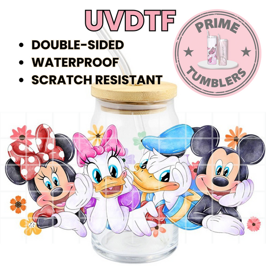 DISNEY Mickey and Minnie Mouse Donald Daisy Duck characters 16oz UVDTF cup wrap, ready to apply STICKERS