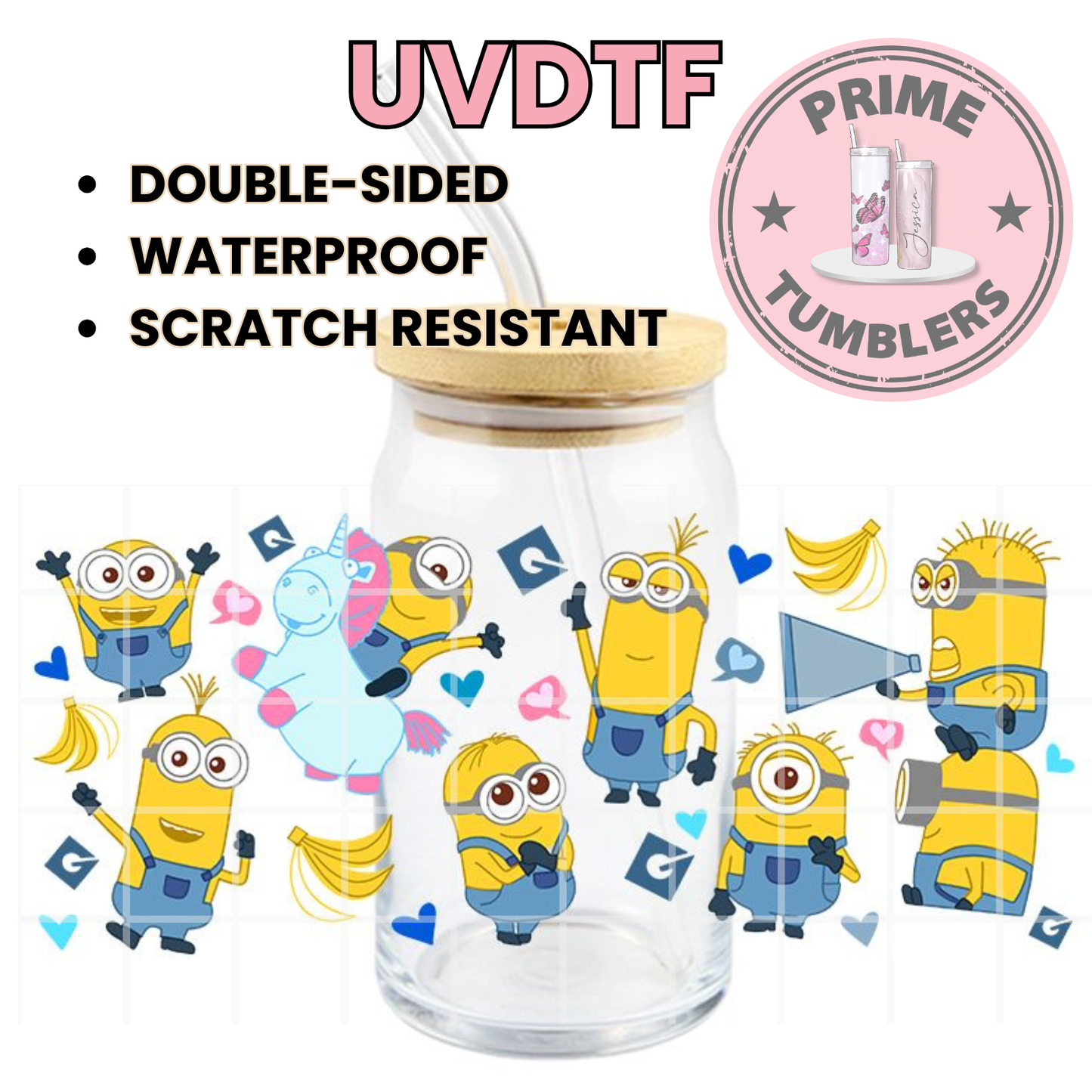 Despicable Me and Minions 16oz UVDTF cup wrap, ready to apply STICKERS The Rise of Gru