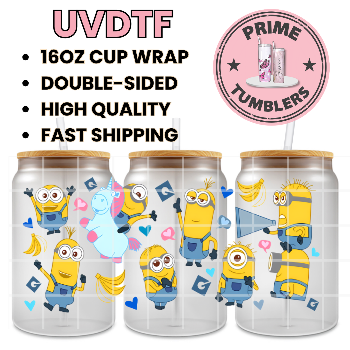 Despicable Me and Minions 16oz UVDTF cup wrap, ready to apply STICKERS The Rise of Gru