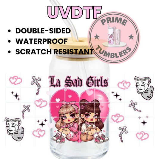 La Sad girls 16oz UVDTF cup wrap, ready to apply STICKERS pink decal