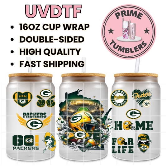 GREEN BAY packers 16oz UVDTF cup wrap, ready to apply STICKERS Disney