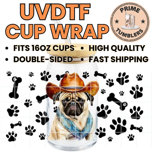 PUG paws 16oz UVDTF cup wrap, ready to apply STICKERS Dogs