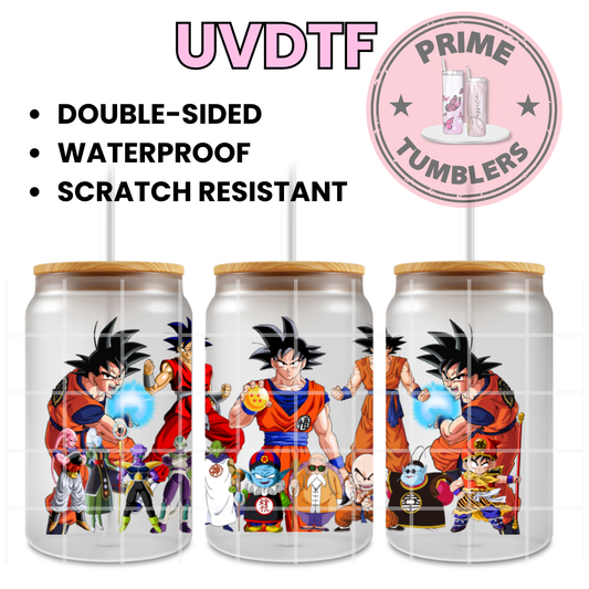 Dragon Ball Z Ready-to-press UVDTF Transfers, Cup wrap decals, Tumbler prints, 16oz Libbey Glass UV STICKERS DBZ Japanese Anime and Manga Goku, Majin Buu, Piccolo, Master Roshi, Krillin, and Vegeta Orange