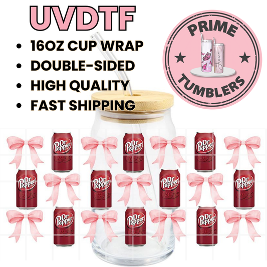 DR PEPPER cans and bows 16oz UVDTF cup wrap, ready to apply STICKERS