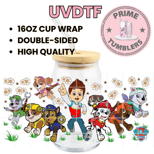 Paw PATROL friends Ryder, Marshall, Chase, Skye, Rocky, and Everest, Dad Patrol 16oz UVDTF cup wrap, ready to apply STICKER Decal