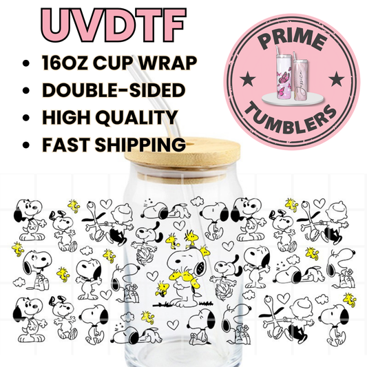 SNOPPY AND FRIEND 16oz UVDTF cup wrap, ready to apply STICKERS