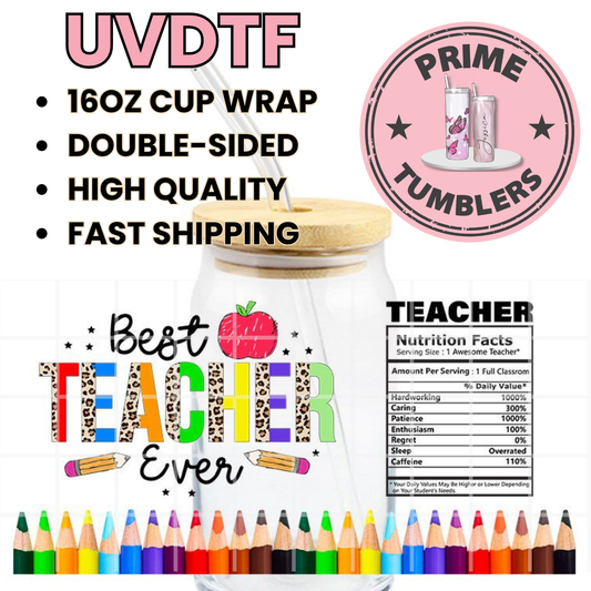 TEACHERS colors 16oz UVDTF cup wrap, ready to apply STICKERS