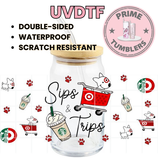 TARGET shopping dog STARBUCKS 16oz UVDTF cup wrap, ready to apply STICKERS flower decal