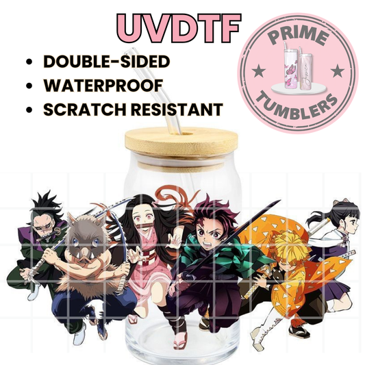 Demon Slayer Ready-to-press UVDTF Transfers, Cup wrap decals, Tumbler prints, 16oz Libbey Glass UV STICKERS anime manga