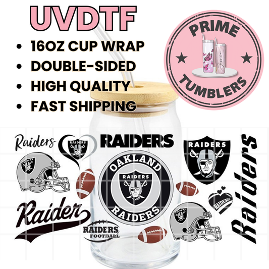 Football RAIDERS heart 16oz UVDTF cup wrap, ready to apply STICKERS