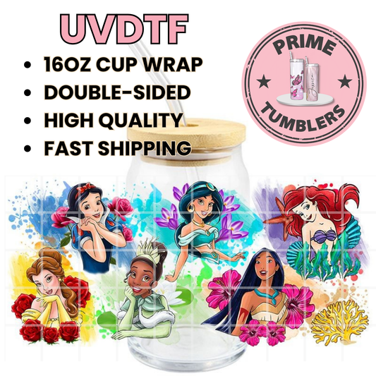 Disney Princess Friends 16oz UVDTF cup wrap, ready to apply STICKERS on