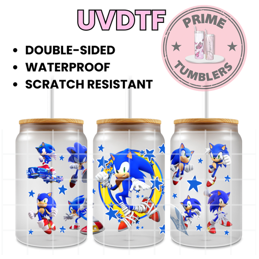 Sonic the Hedgehog Movie 16oz UVDTF cup wrap, ready to apply STICKERS Decals blue
