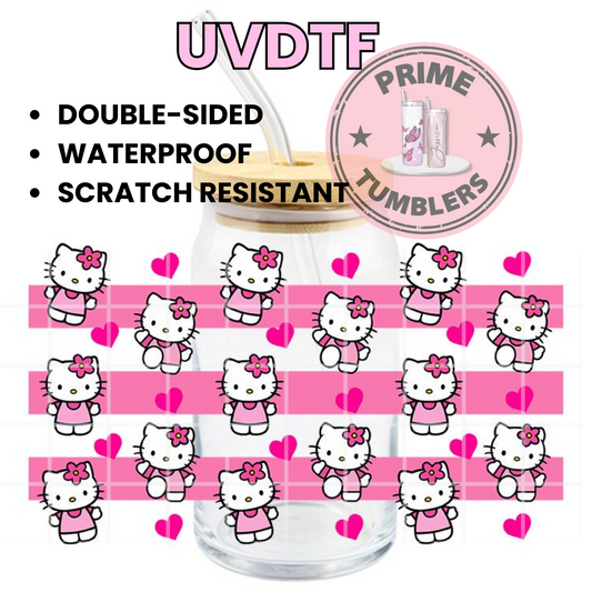 Hello KITTY pink stripes 16oz UVDTF cup wrap, ready to apply STICKERS Sanrio